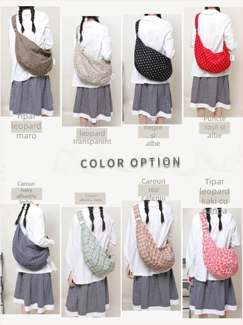 Geantă crossbody dumpling din material textil, închidere cu fermoar, căptușeală poliester-bumbac