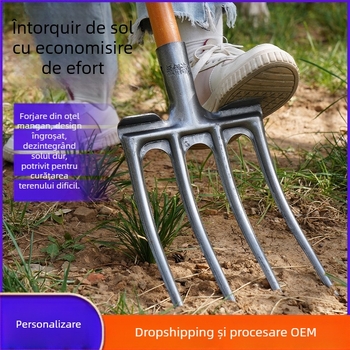 Furcă de arat cu patru dinți, oțel mangan, pentru pregătirea solului