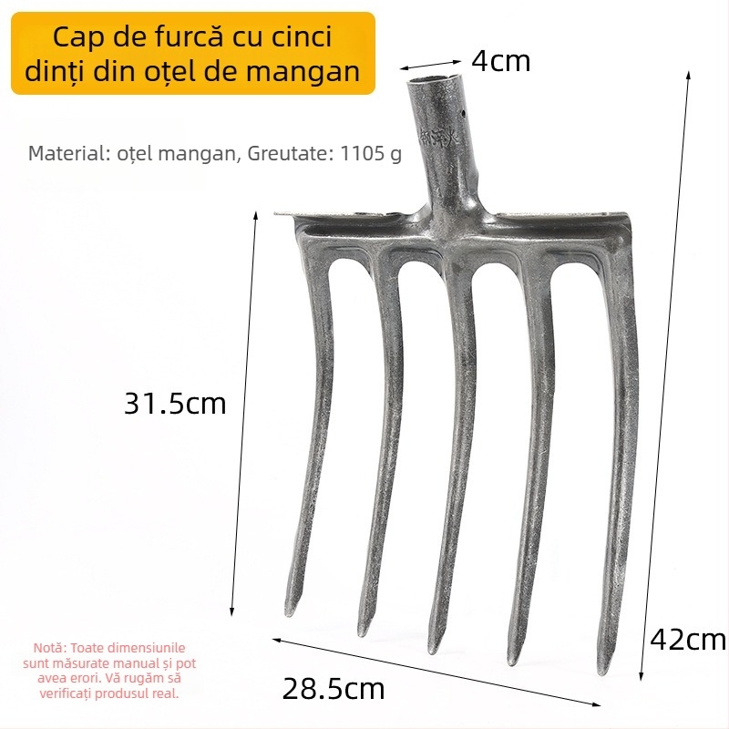 Furcă de arat cu patru dinți, oțel mangan, pentru pregătirea solului
