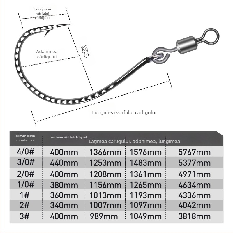 Cârlig de pescuit cu inel în formă de opt, design rotativ invers, model 8003, potrivit pentru râuri, lacuri, oceane și cursuri de apă