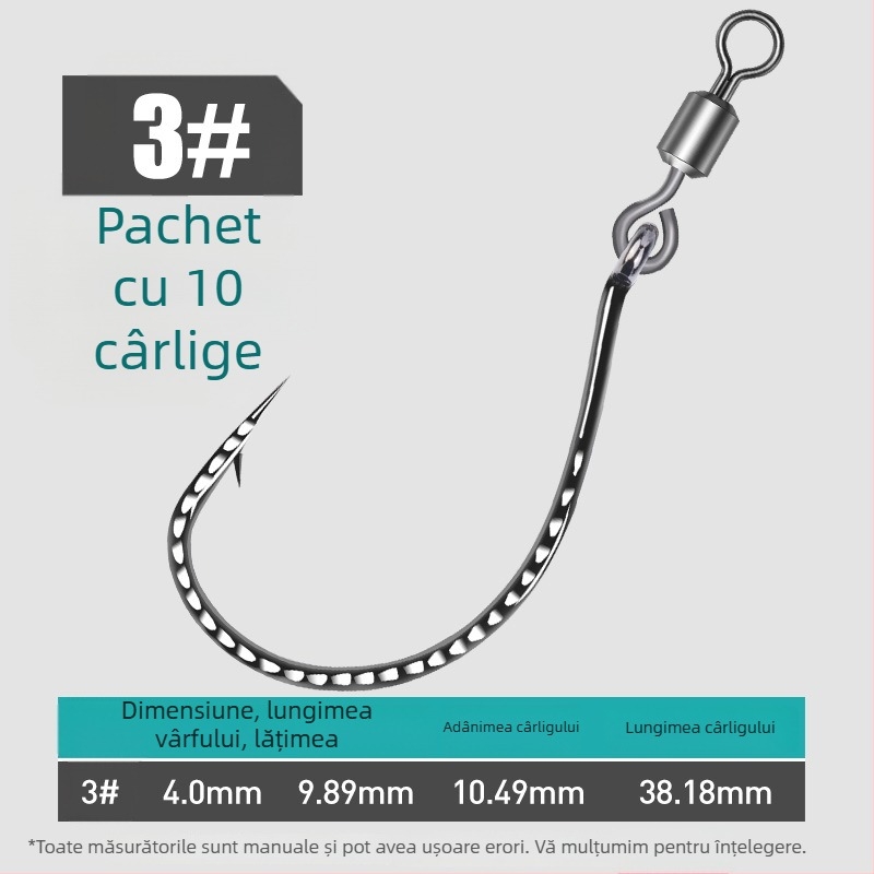 Cârlig de pescuit cu inel în formă de opt, design rotativ invers, model 8003, potrivit pentru râuri, lacuri, oceane și cursuri de apă