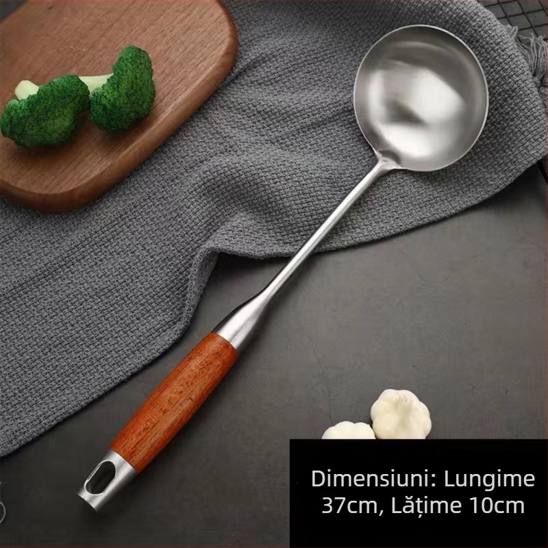 Set linguri și spatule din oțel inox cu mânere din lemn solid – anti-derapare, rezistent la căldură, izolație termică – stil modern minimalist, model GC4650121
