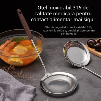 Lingură de spumă din oțel inoxidabil 316, îngroșată, cu mâner din lemn – strecurătoare cu plasă pentru prăjit