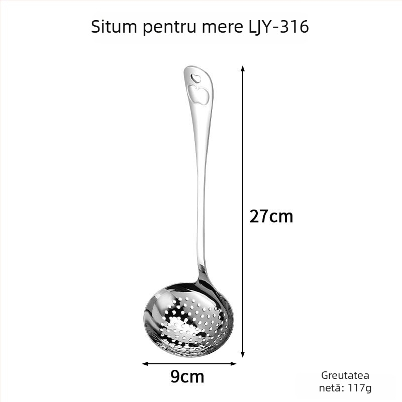 Lingură de supă cu strecurătoare din oțel inoxidabil 316, mâner lung, bucătărie - rezistență la temperaturi înalte, protecție împotriva arsurilor
