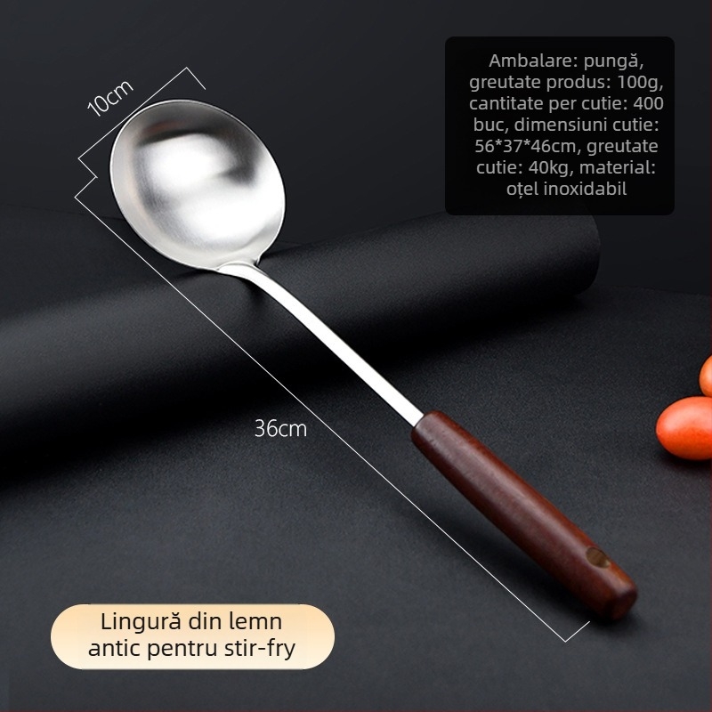 Set spatule din oțel inoxidabil, cu mâner din lemn — ustensile de gătit rezistente la temperaturi înalte pentru vase antiaderente