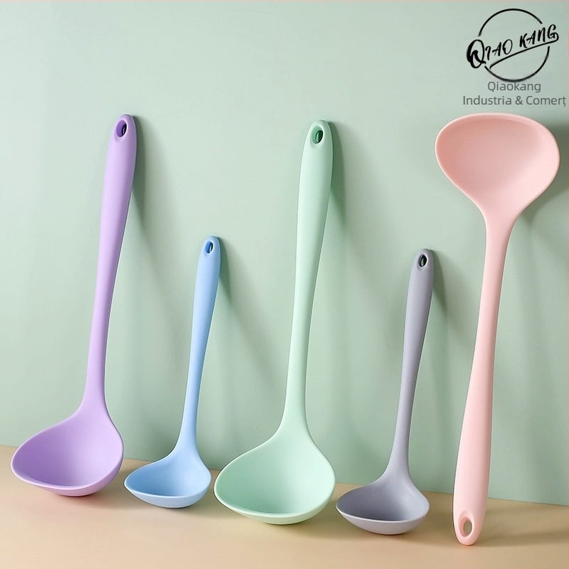 Lingură de bucătărie din silicon, rezistentă la temperaturi înalte, antiaderentă, antiderapantă, mâner din silicon