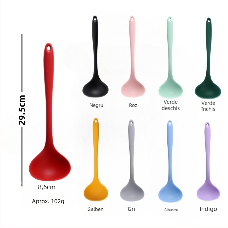 Lingură de bucătărie din silicon, rezistentă la temperaturi înalte, antiaderentă, antiderapantă, mâner din silicon