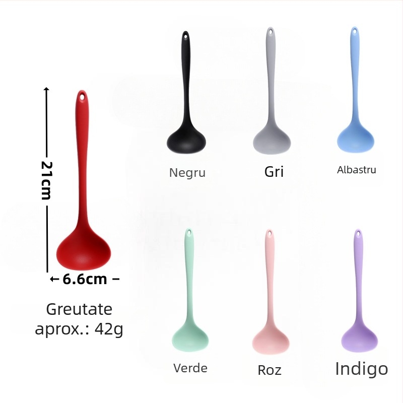 Lingură de bucătărie din silicon, rezistentă la temperaturi înalte, antiaderentă, antiderapantă, mâner din silicon