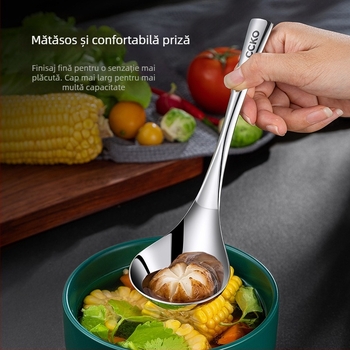 Lingură de supă din oțel inoxidabil 304, cupă adâncă și îngroșată - design modern minimalist, pentru uz casnic