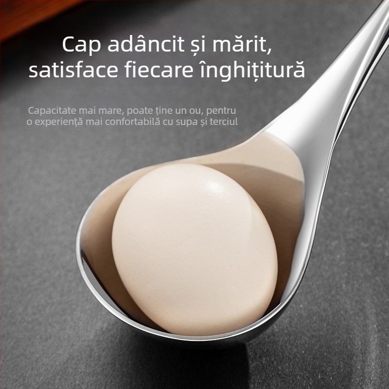 Lingură de supă din oțel inoxidabil 304, cupă adâncă și îngroșată - design modern minimalist, pentru uz casnic