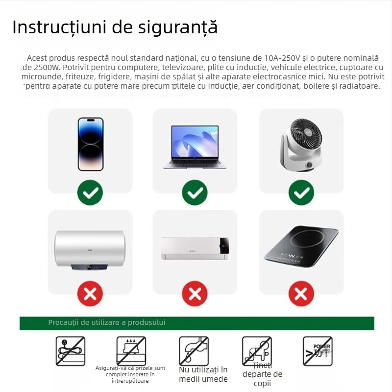 Prelungitor cu 12 prize, 10A, 250V, Standard Național