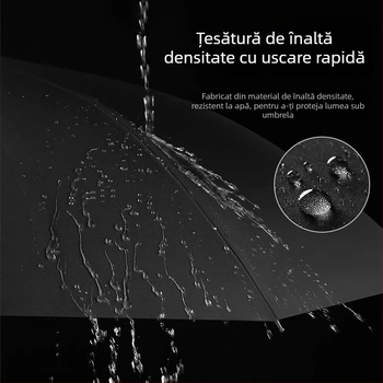 Umbrelă pliabilă cu 3 părți, 8 arcuri, deschidere automată, ax din oțel, UPF>50