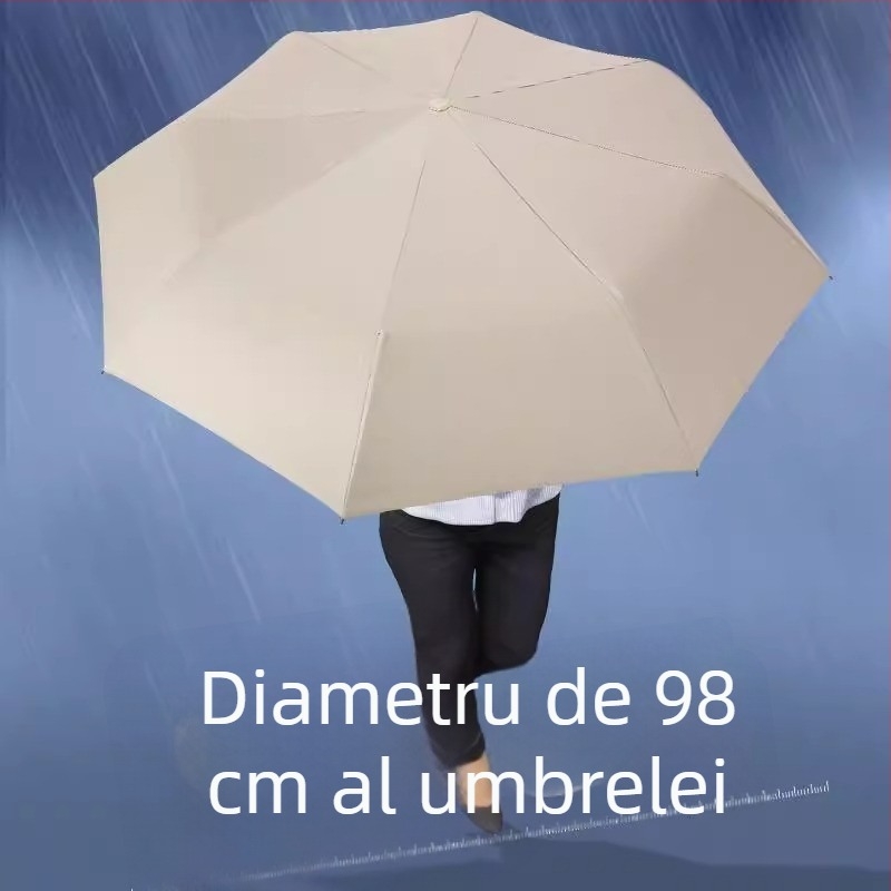 Umbrelă pliabilă cu 3 părți, 8 arcuri, deschidere automată, ax din oțel, UPF>50