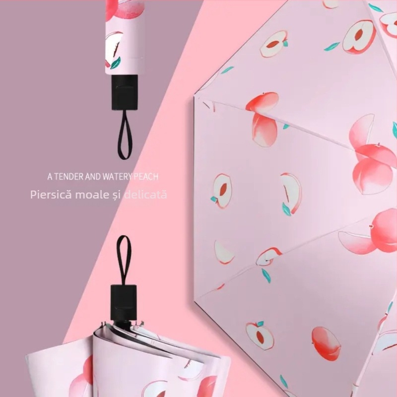 Umbrelă pliabilă cu 3 părți, 8 arcuri, deschidere automată, ax din oțel, UPF>50