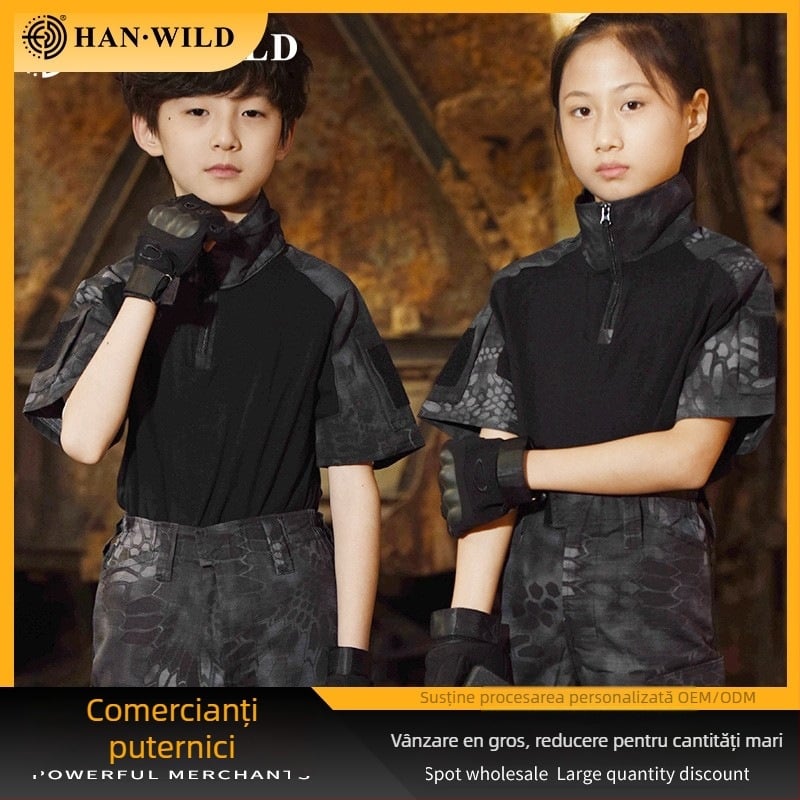 Set de antrenament pentru copii în camuflaj – material din amestec de bumbac, respirabil, rezistent la uzură, unisex, pentru vară, primăvară, toamnă, pentru alergare, ciclism, drumeții