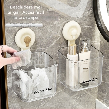 Organizator pentru prosoape de față cu ventuză, montare pe perete, 1 nivel, material ABC+PC, baie