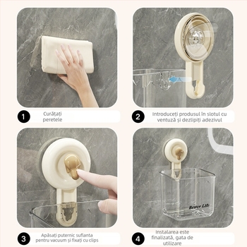 Organizator pentru prosoape de față cu ventuză, montare pe perete, 1 nivel, material ABC+PC, baie