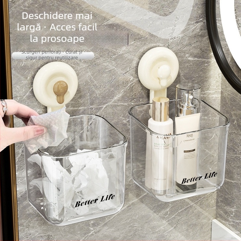 Organizator pentru prosoape de față cu ventuză, montare pe perete, 1 nivel, material ABC+PC, baie