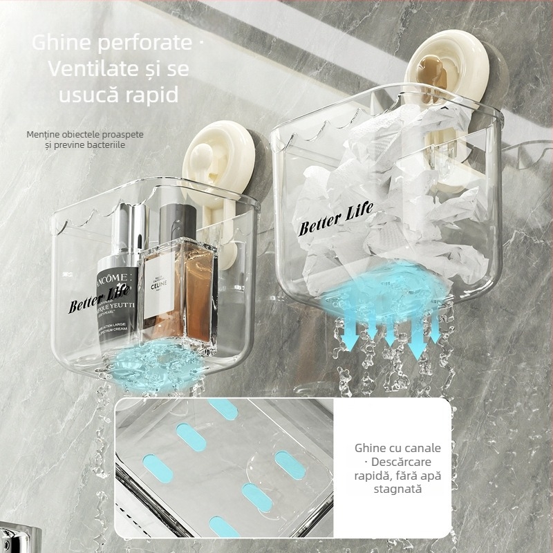Organizator pentru prosoape de față cu ventuză, montare pe perete, 1 nivel, material ABC+PC, baie