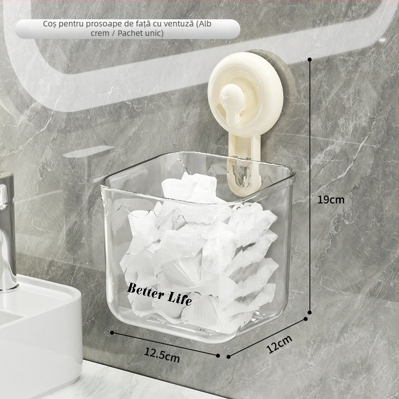 Organizator pentru prosoape de față cu ventuză, montare pe perete, 1 nivel, material ABC+PC, baie