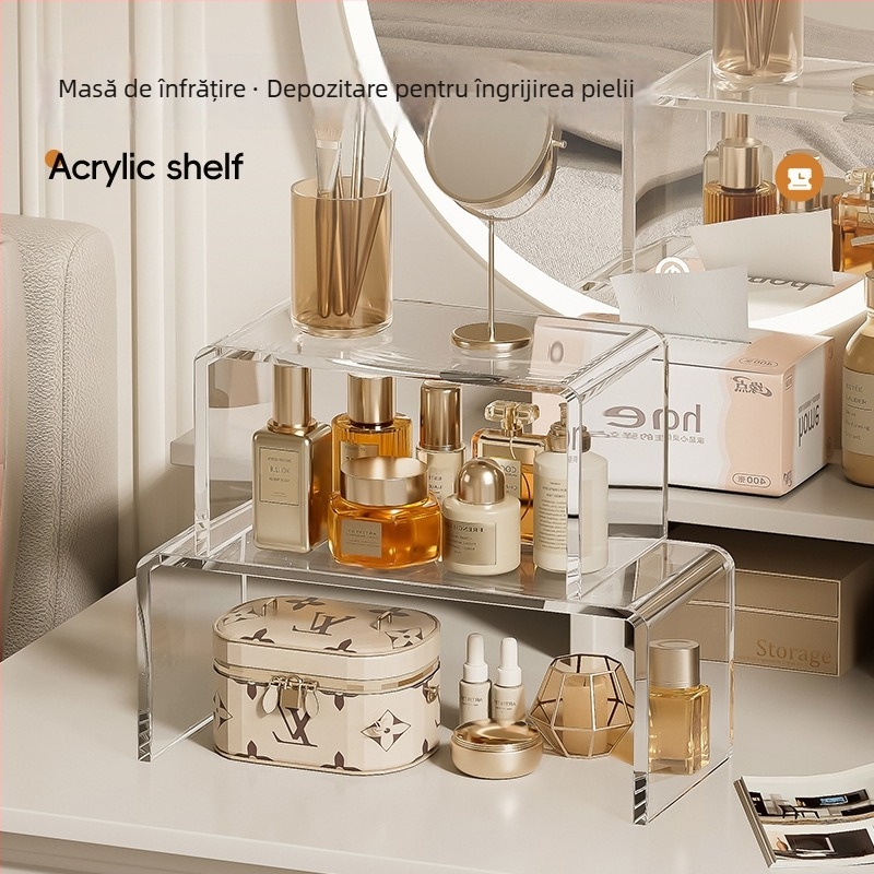 Raft acrilic de birou, spațiu de depozitare transparent, raft de expoziție cu suport pentru pahare, instalare fără montaj, design simplu și modern