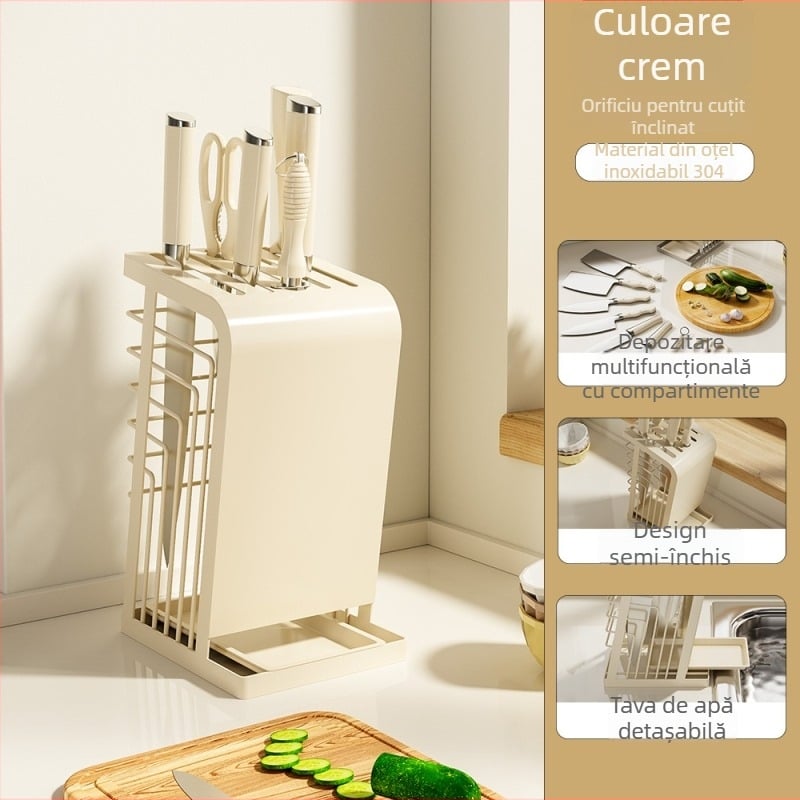 Jane Liya suport pentru cuțite din oțel inoxidabil 304 – organizator de bucătărie fără montaj, design simplu și modern, lansat în 2025