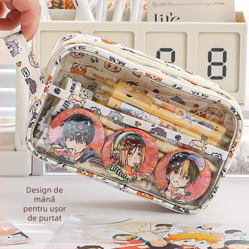 Penar pentru creioane cu temă volei pentru adolescenți, unisex, stil coreean, material țesut, Writing Pavilion