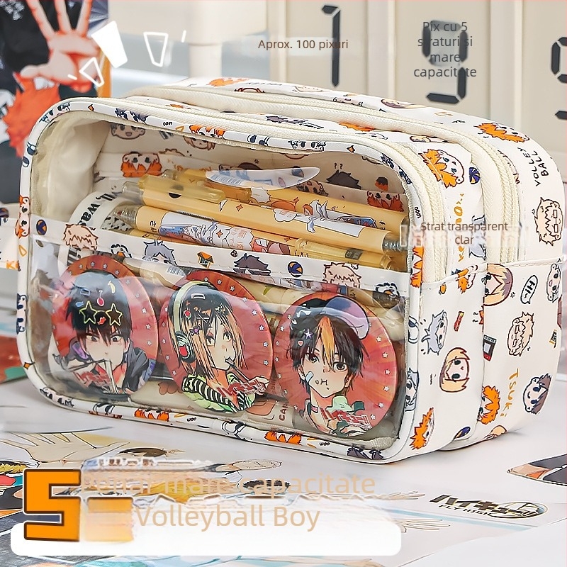 Penar pentru creioane cu temă volei pentru adolescenți, unisex, stil coreean, material țesut, Writing Pavilion