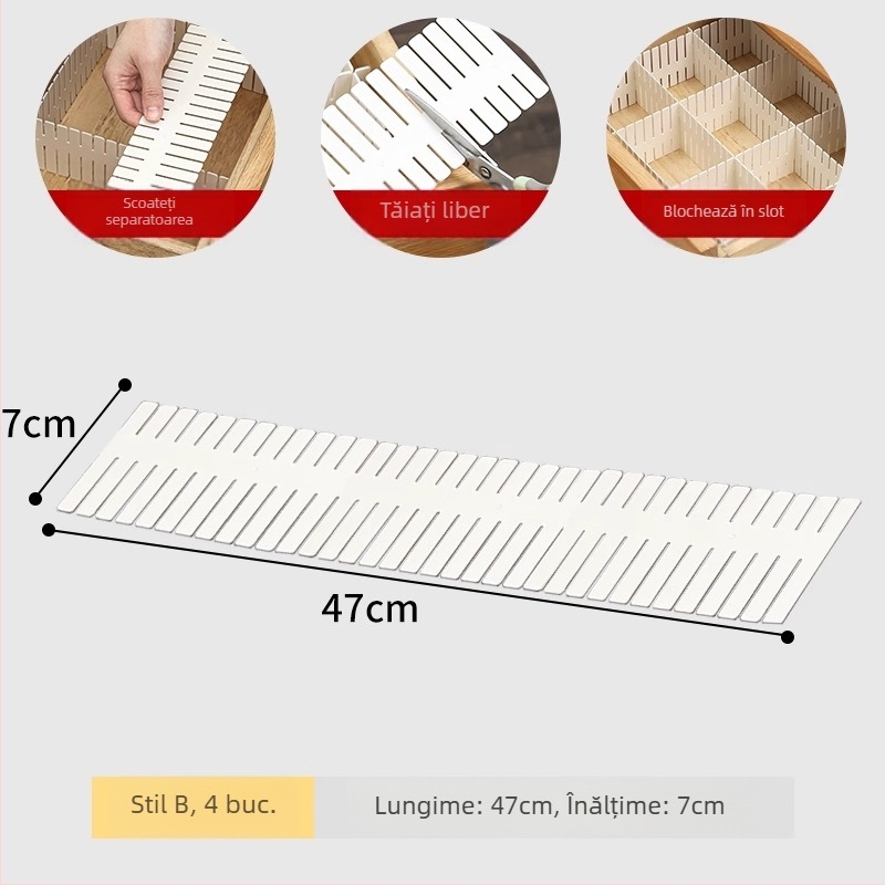 Divizor pentru sertar - Organizator din plastic, stil simplu modern, 1 nivel, montaj pe birou, pentru lenjerie și șosete