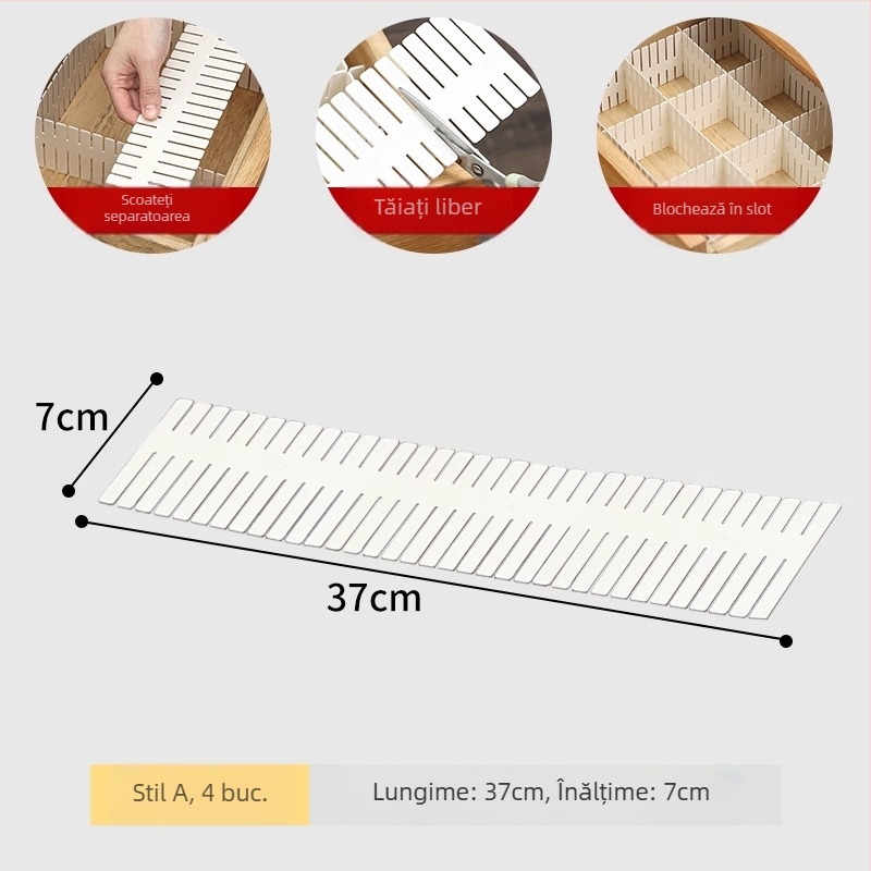 Divizor pentru sertar - Organizator din plastic, stil simplu modern, 1 nivel, montaj pe birou, pentru lenjerie și șosete