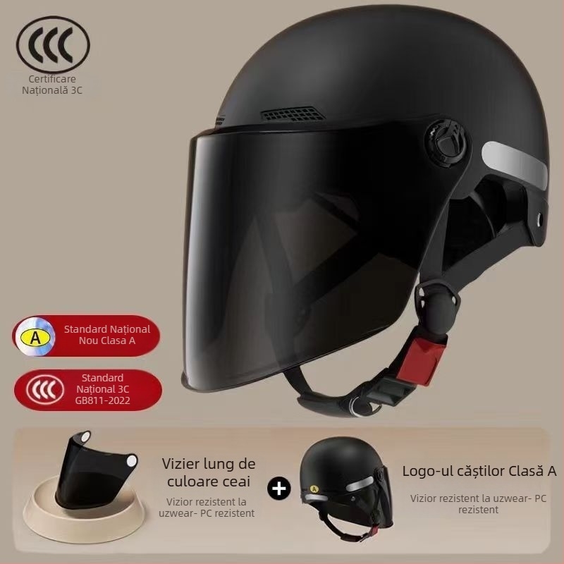 Șlem pentru motocicletă electrică cu protecție solară, unisex adulți, design retro de vară, universal pentru toate anotimpurile, ABS, certificat 3C, pentru biciclete electrice