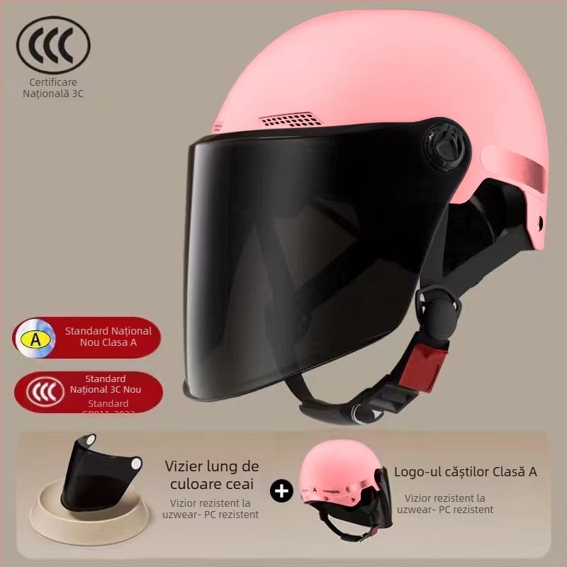 Șlem pentru motocicletă electrică cu protecție solară, unisex adulți, design retro de vară, universal pentru toate anotimpurile, ABS, certificat 3C, pentru biciclete electrice