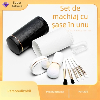 Set de pensule de machiaj portabil, 6 în 1, peri sintetice, mânere din plastic, lungimea firului 1,5 cm, lungimea totală 8 cm