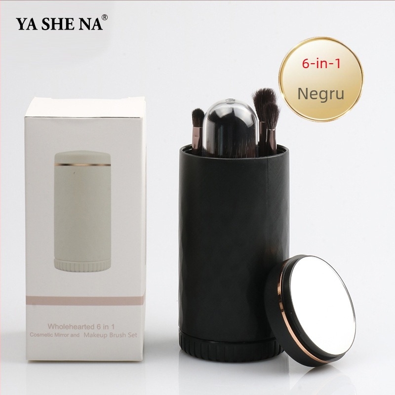 Set de pensule de machiaj portabil, 6 în 1, peri sintetice, mânere din plastic, lungimea firului 1,5 cm, lungimea totală 8 cm