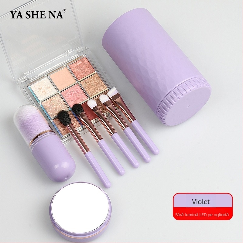 Set de pensule de machiaj portabil, 6 în 1, peri sintetice, mânere din plastic, lungimea firului 1,5 cm, lungimea totală 8 cm