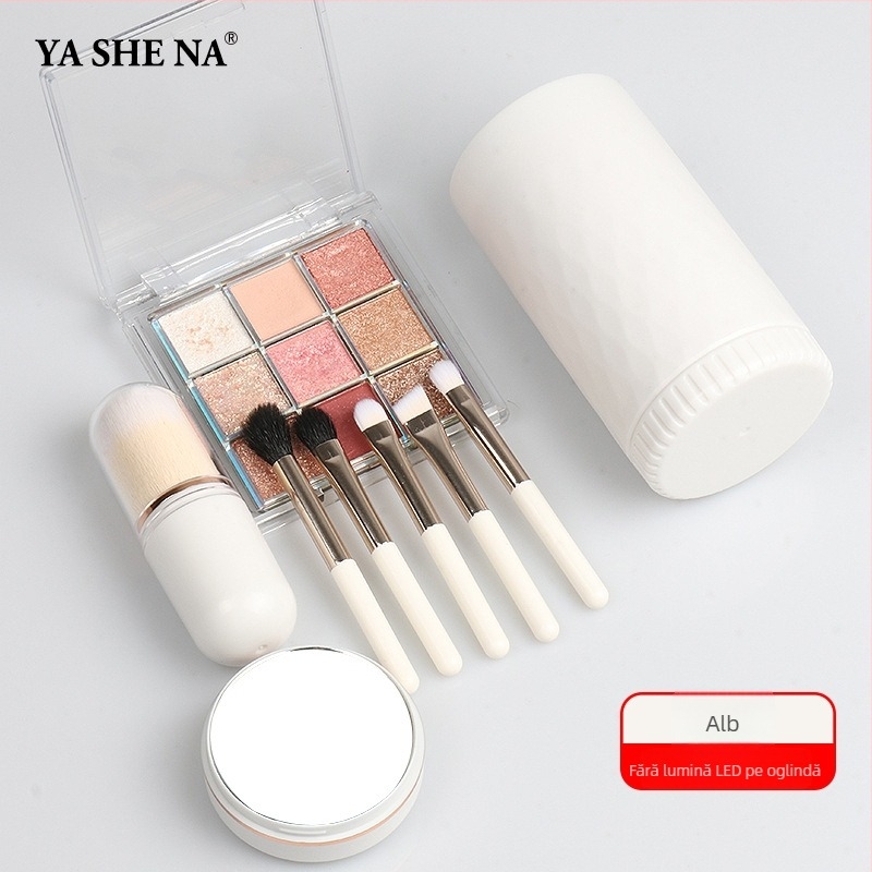 Set de pensule de machiaj portabil, 6 în 1, peri sintetice, mânere din plastic, lungimea firului 1,5 cm, lungimea totală 8 cm