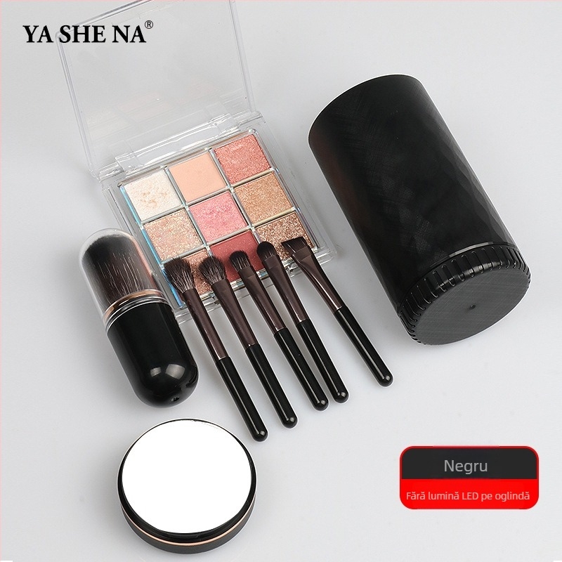 Set de pensule de machiaj portabil, 6 în 1, peri sintetice, mânere din plastic, lungimea firului 1,5 cm, lungimea totală 8 cm