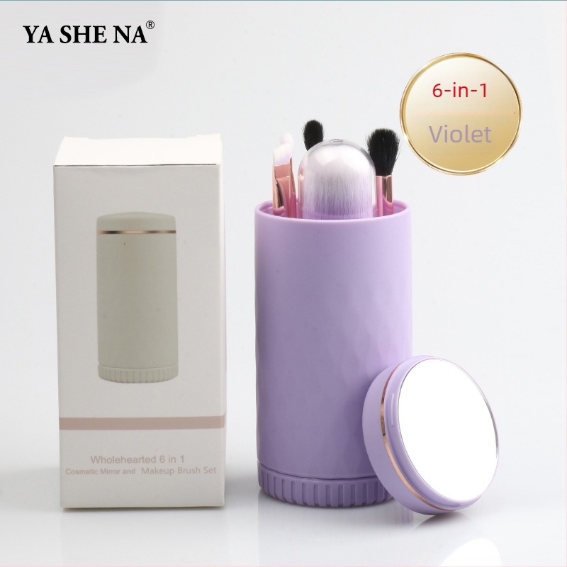 Set de pensule de machiaj portabil, 6 în 1, peri sintetice, mânere din plastic, lungimea firului 1,5 cm, lungimea totală 8 cm