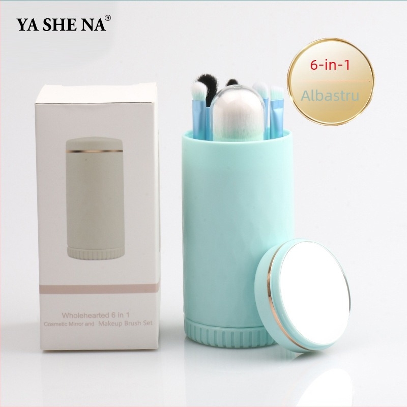 Set de pensule de machiaj portabil, 6 în 1, peri sintetice, mânere din plastic, lungimea firului 1,5 cm, lungimea totală 8 cm