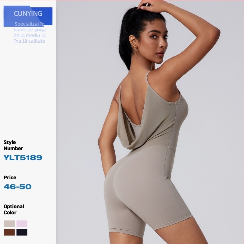 Salopetă de yoga cu șorturi pentru antrenament sportiv — material nylon, 78% compoziție, inserturi pentru bust incluse, brand Cunying / Inch Shadow, primăvara 2025