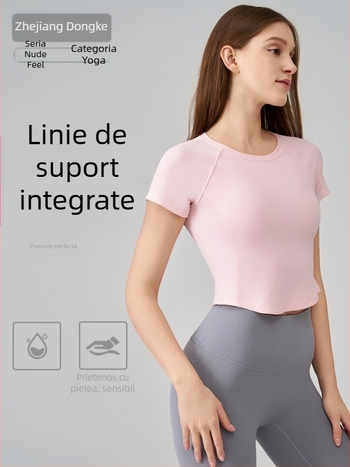 Top sportiv SNU Naked-Feel, croială Slim-Fit – mâneca scurtă, lungime talie, din nylon 91%/spandex 9%, pentru alergare, fitness și yoga
