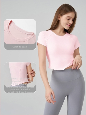 Top sportiv SNU Naked-Feel, croială Slim-Fit – mâneca scurtă, lungime talie, din nylon 91%/spandex 9%, pentru alergare, fitness și yoga