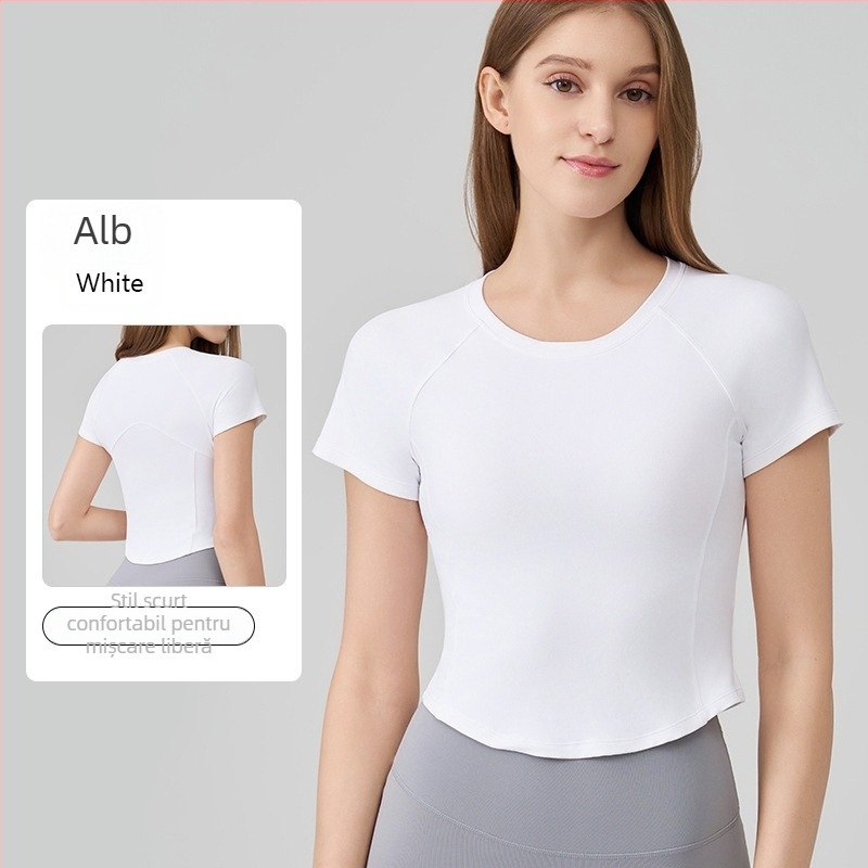 Top sportiv SNU Naked-Feel, croială Slim-Fit – mâneca scurtă, lungime talie, din nylon 91%/spandex 9%, pentru alergare, fitness și yoga