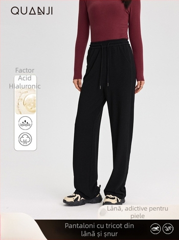 Pantaloni femei din fibră de celuloză regenerată, țesătură Derong, grosime mare, periat, croială dreaptă, casual iarnă 2024.