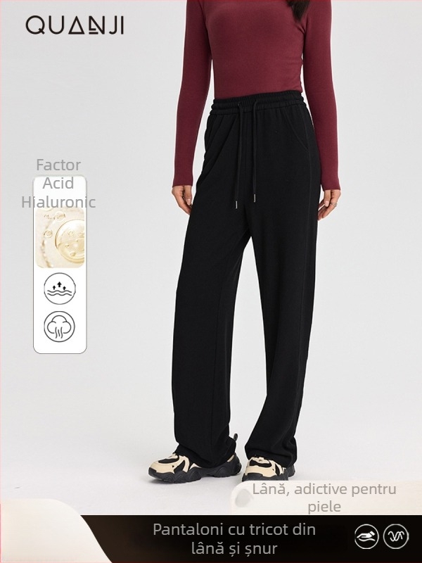 Pantaloni femei din fibră de celuloză regenerată, țesătură Derong, grosime mare, periat, croială dreaptă, casual iarnă 2024.