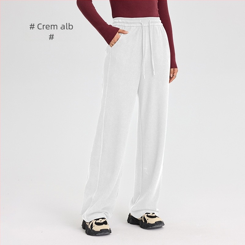 Pantaloni femei din fibră de celuloză regenerată, țesătură Derong, grosime mare, periat, croială dreaptă, casual iarnă 2024.