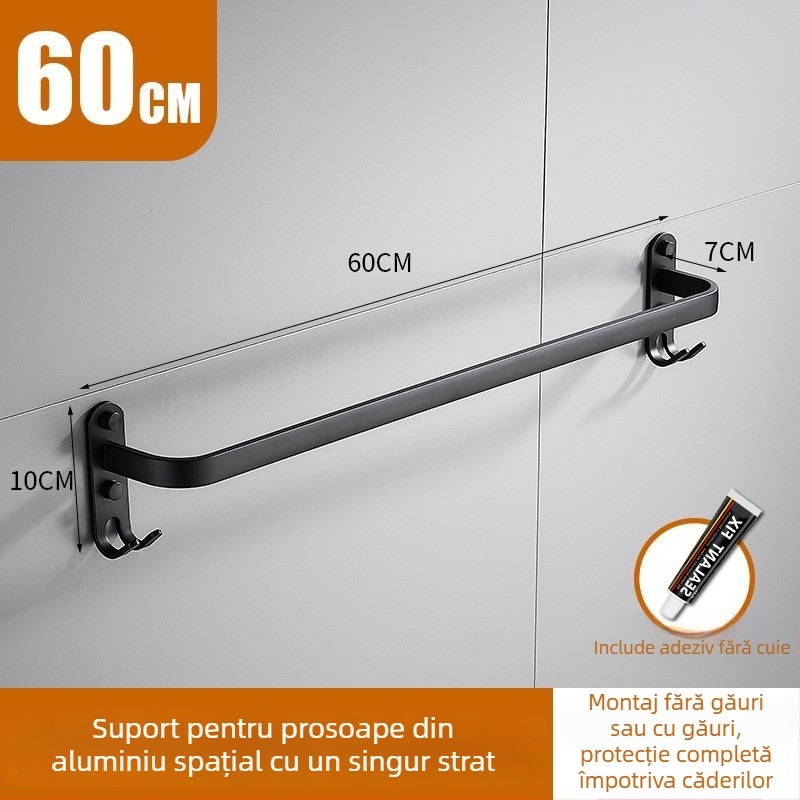 Suport de prosoape din aluminiu, montaj fără găuri, cu 3 brațe, rezistent la ruginire, finisaj din plastic pulverizat