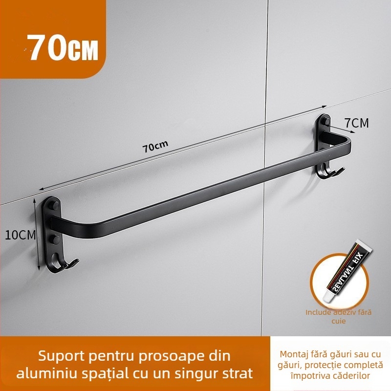 Suport de prosoape din aluminiu, montaj fără găuri, cu 3 brațe, rezistent la ruginire, finisaj din plastic pulverizat