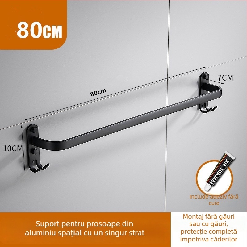 Suport de prosoape din aluminiu, montaj fără găuri, cu 3 brațe, rezistent la ruginire, finisaj din plastic pulverizat