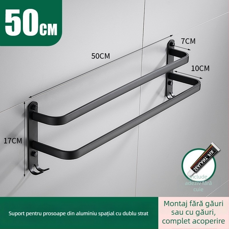 Suport de prosoape din aluminiu, montaj fără găuri, cu 3 brațe, rezistent la ruginire, finisaj din plastic pulverizat